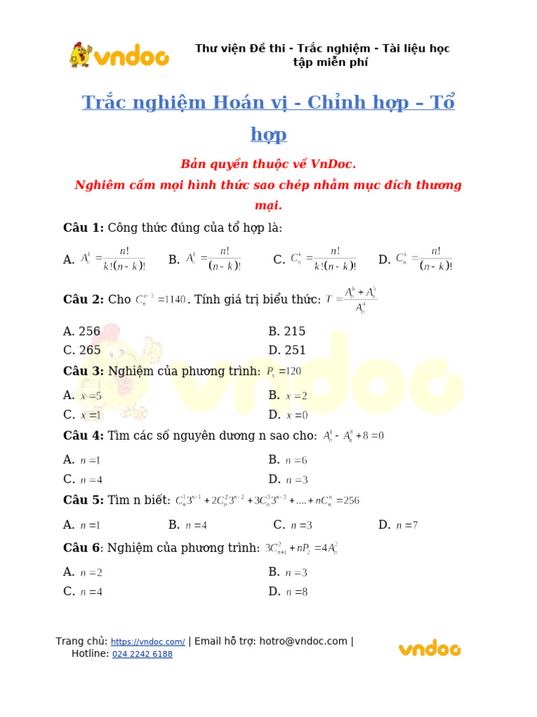 Trac-nghiem-Hoan-vi-chinh-hop-to-hop | PDF