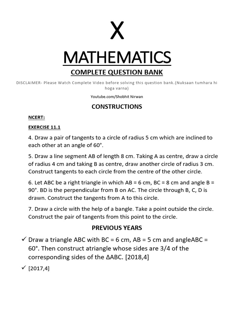 Mathematics Constructions Question Bank | PDF
