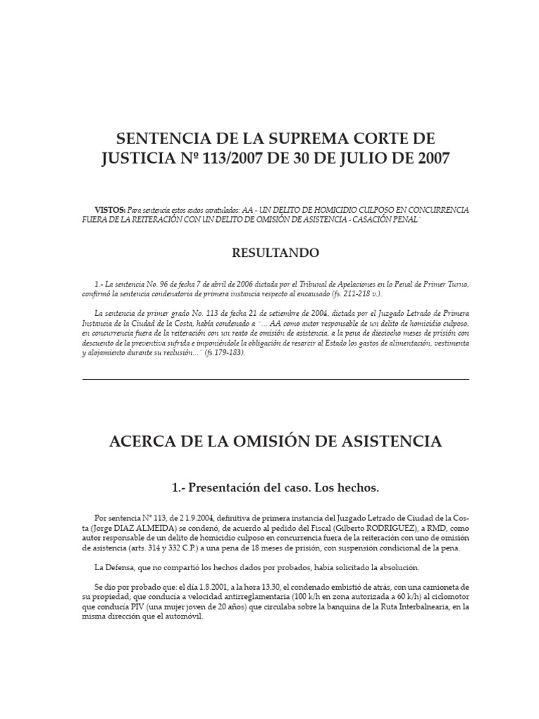 Casación Penal: Homicidio Culposo y Omisión | PDF | Intención (Derecho ...