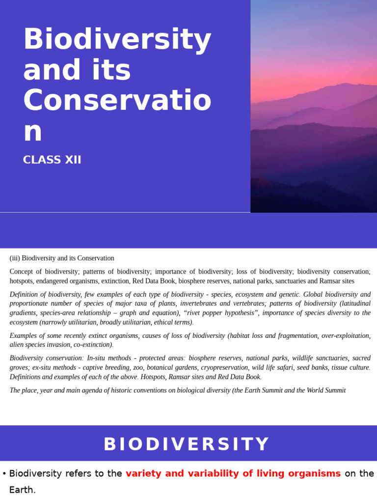 Biodiversity and Its Conservation | PDF | Biodiversity | Conservation ...