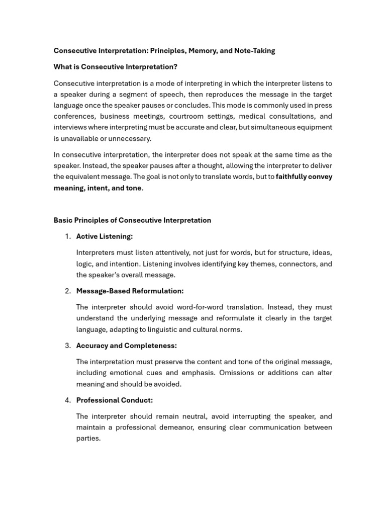 Consecutive Interpretation Techniques | PDF | Language Interpretation ...