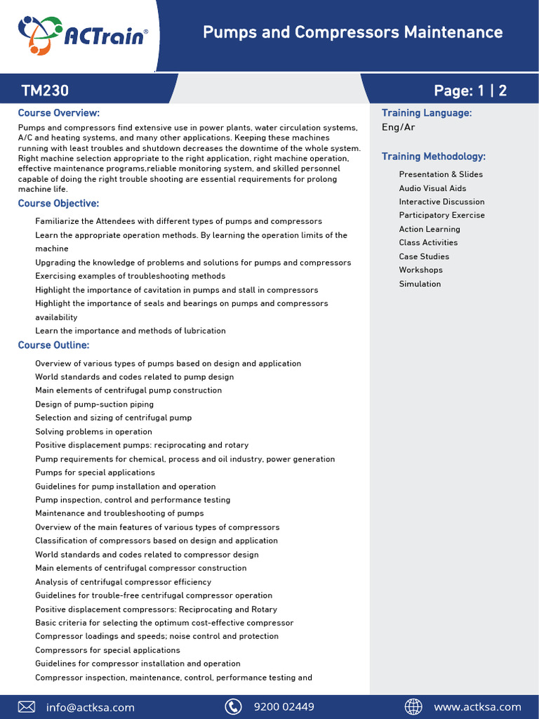 TM230 Pumps and Compressors Maintenance | PDF | Pump | Energy Technology