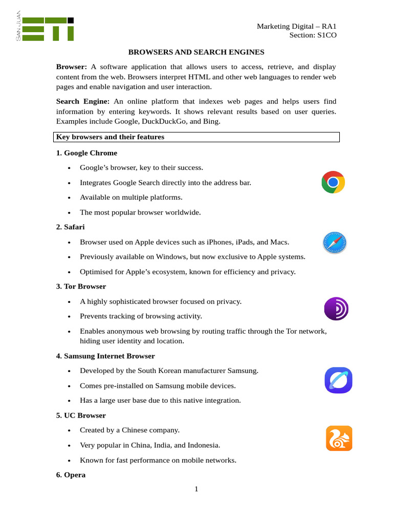 Browsers and Their Features | PDF | World Wide Web | Internet & Web