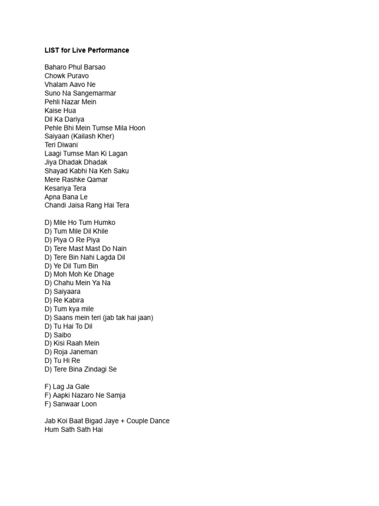 LIST For Live Performance | PDF