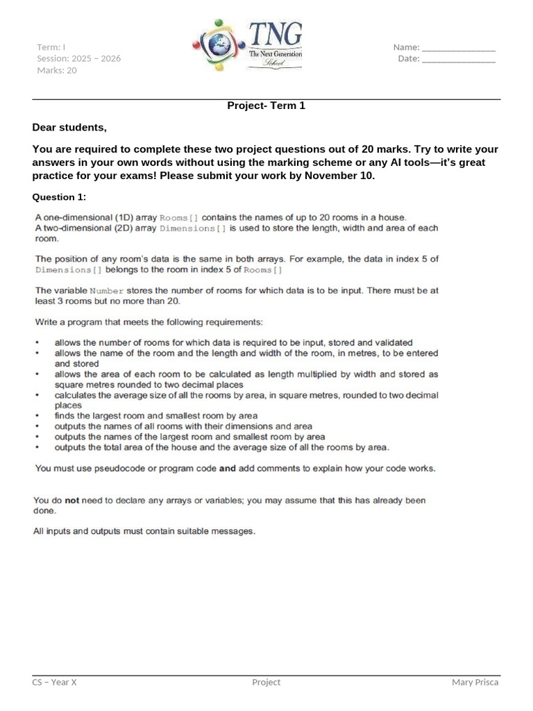 CS Project Guidelines for 2025-2026 | PDF