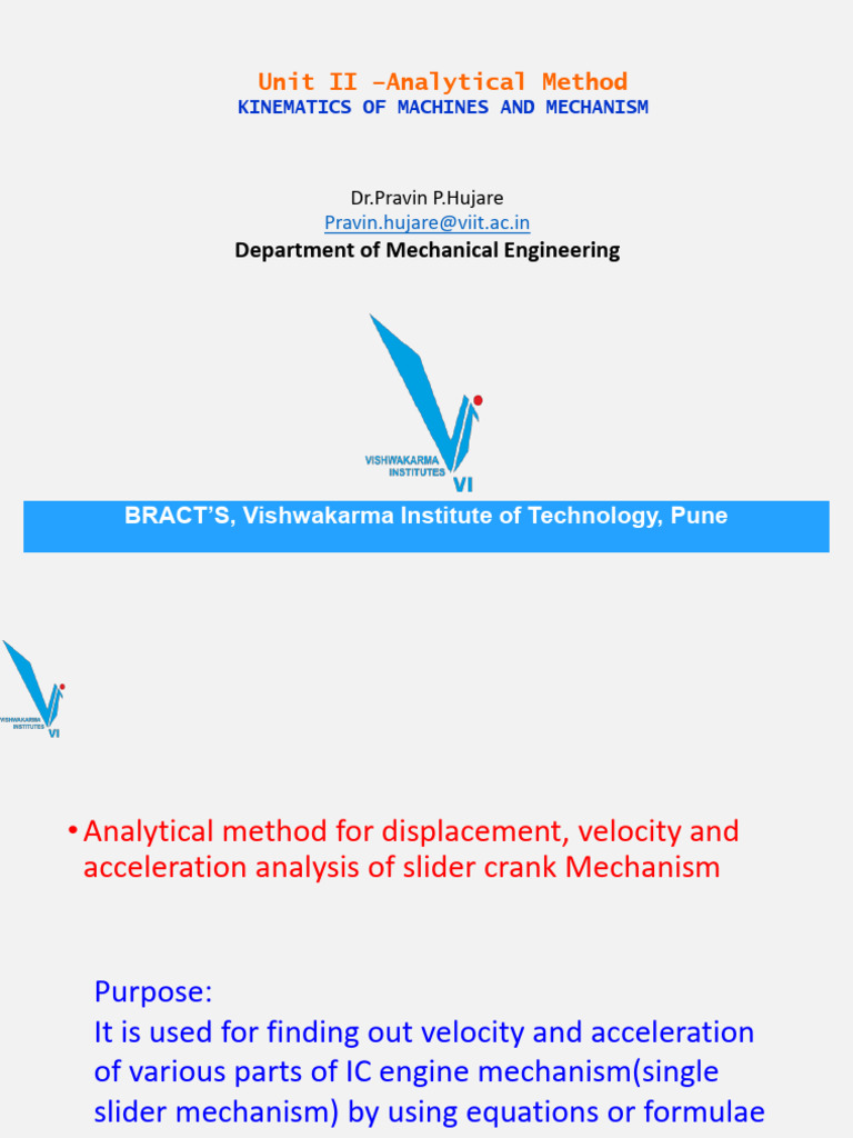 Kinematics of Slider Crank Mechanism | PDF | Acceleration | Physical ...