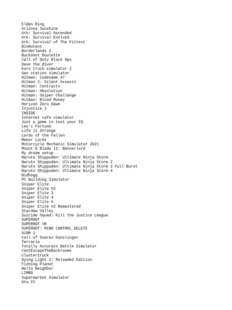 Comprehensive Video Game List | PDF