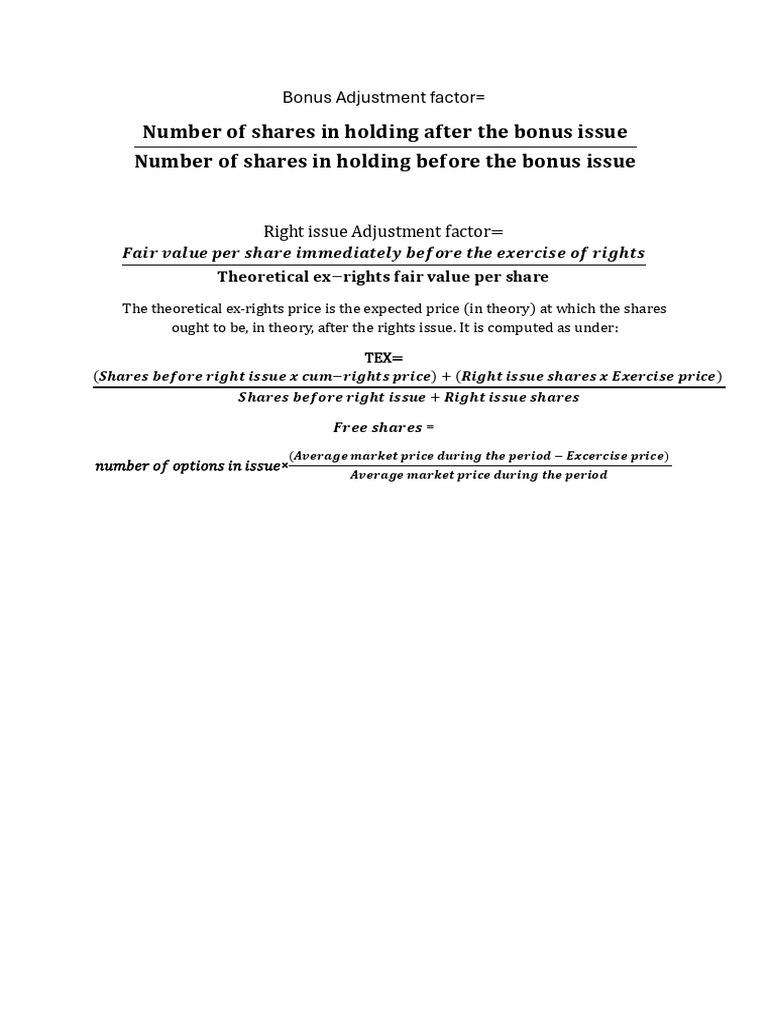 Bonus and Rights Issue Adjustment Factors | PDF