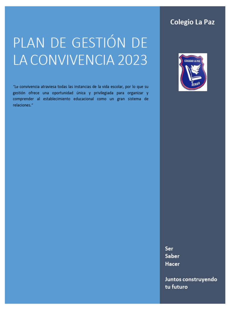 Plan de Gestión de Convivencia Escolar 2023 | PDF | Estrés (biología ...