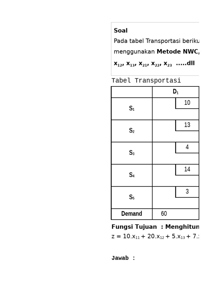 Metode Transportasi: NWC, Least Cost, Vogel | PDF