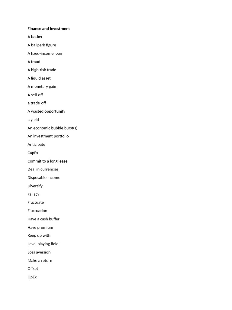 Essential Finance and Investment Terms | PDF