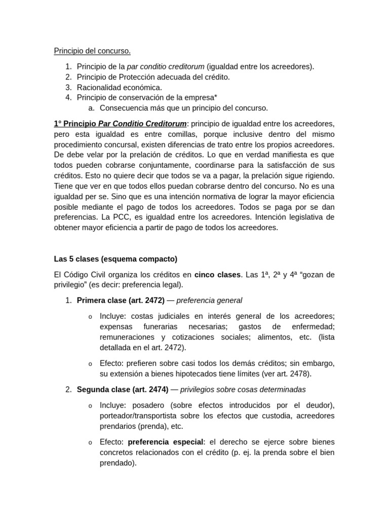 1° Principio: Par Conditio Creditorum | PDF | Apelación | Liquidación