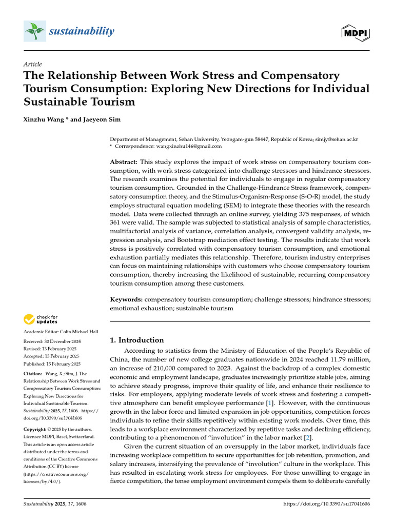 Work Stress and Compensatory Tourism | PDF | Occupational Stress ...
