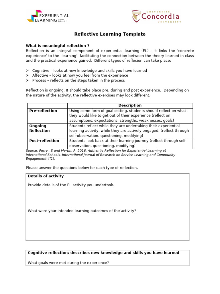 Reflections Template | PDF | Learning | Knowledge