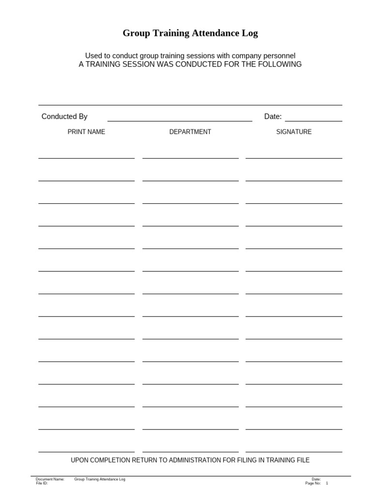 Group Training Attendance Log Template | PDF