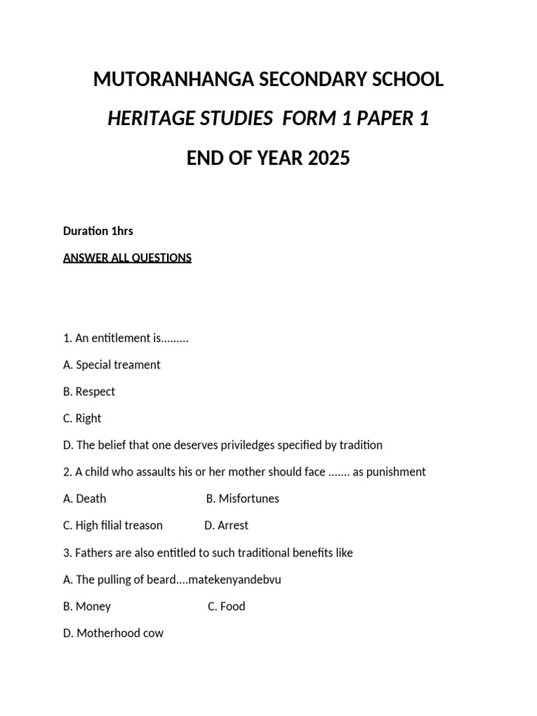 Heritage Pp1 Form 1 2025 | PDF | Factors Of Production | Zimbabwe