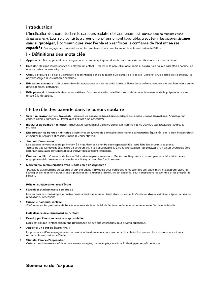 Rôle des parents dans la réussite scolaire | PDF | Motivation | Motivant