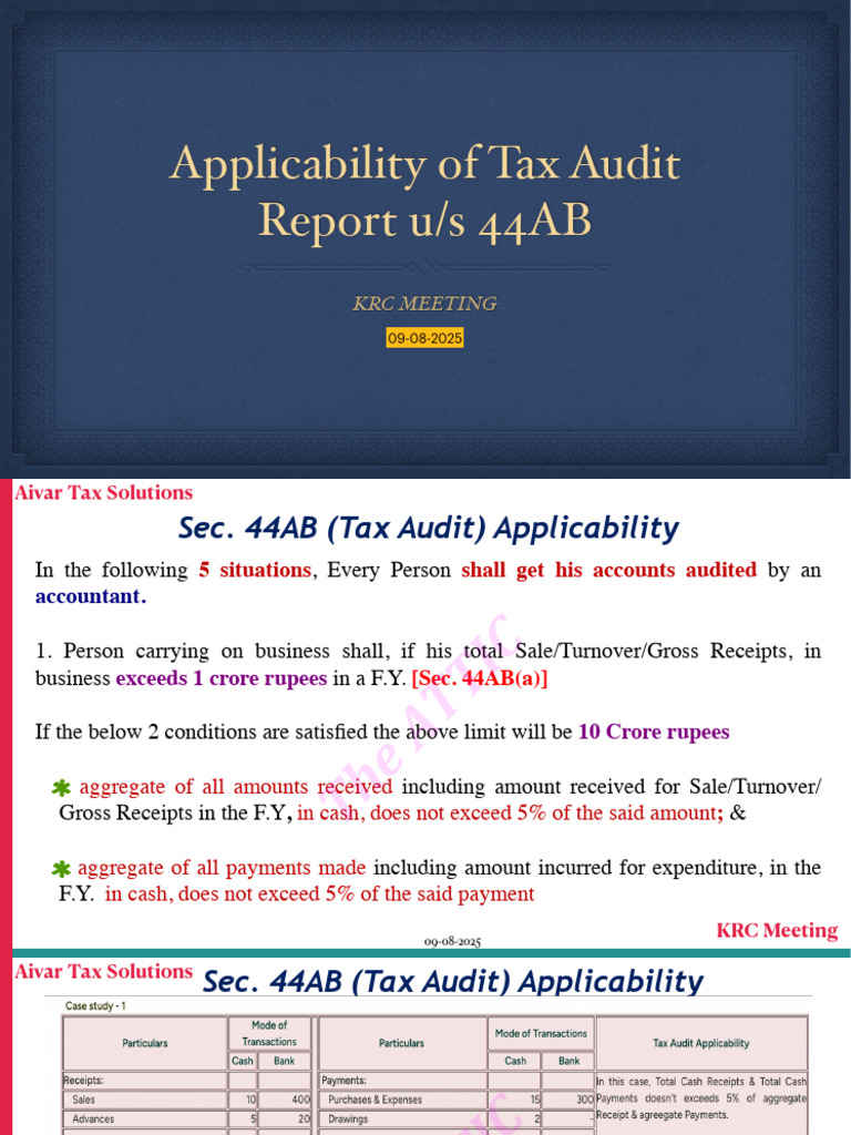 Tax Audit Applicability Under Sec 44AB | PDF | Payments | Taxes