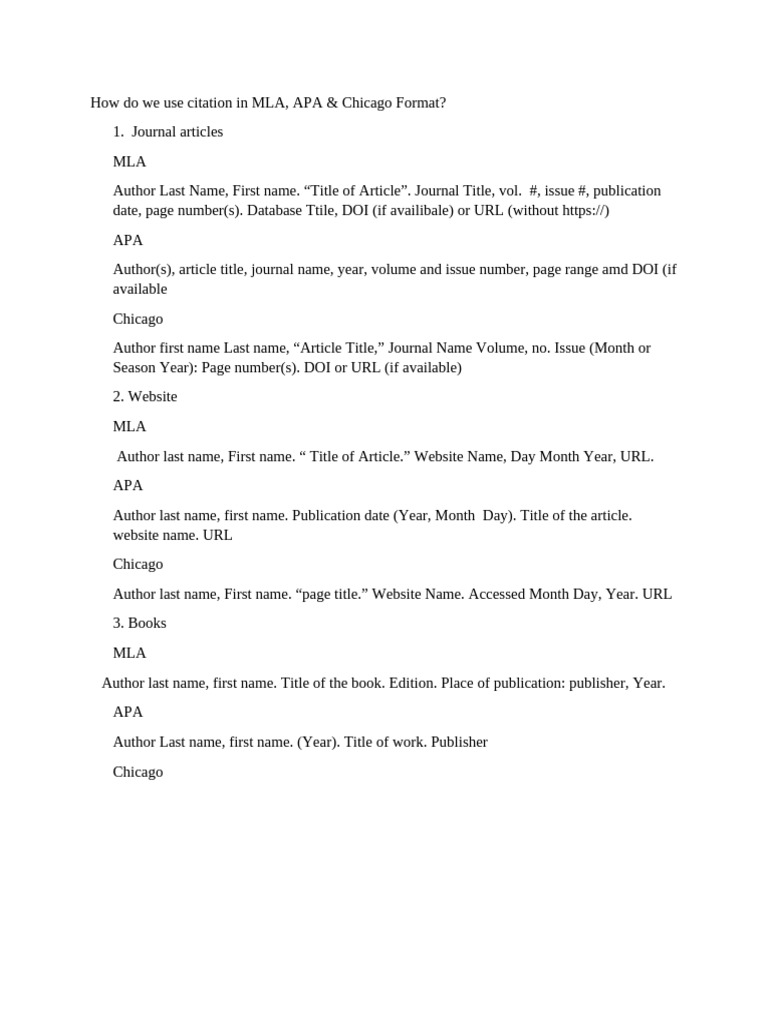 Citation Styles: MLA, APA, Chicago Guide | PDF