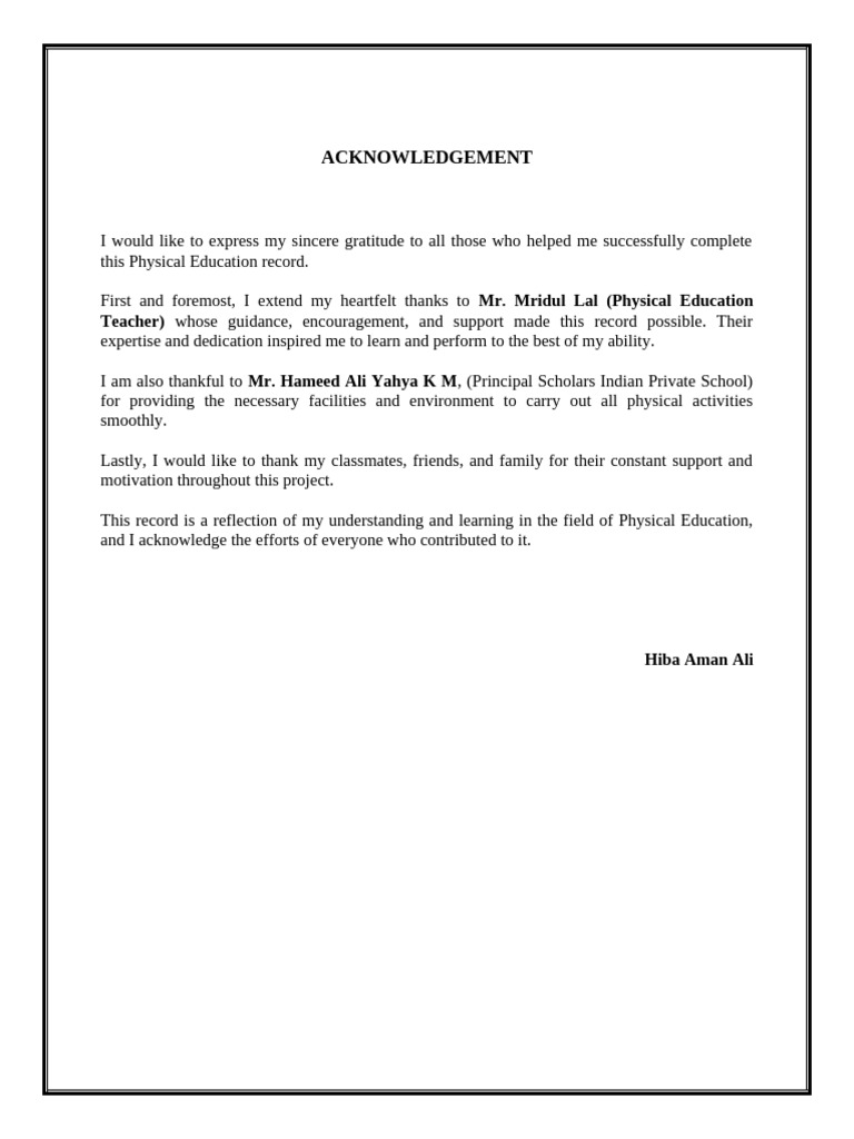 Acknowledgement in Physical Education | PDF