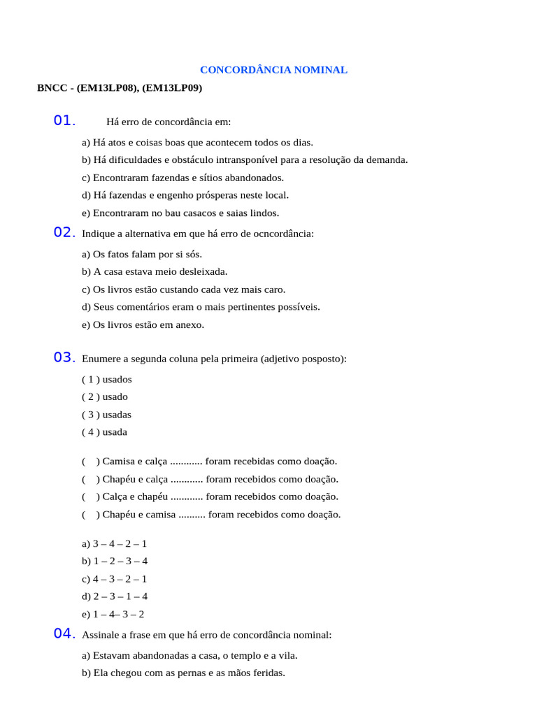 Erros de Concordância Nominal e Verbal | PDF
