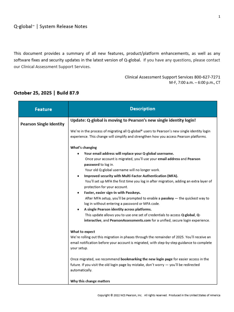 Q-global System Release Notes 2025 | PDF | Wechsler Adult Intelligence ...