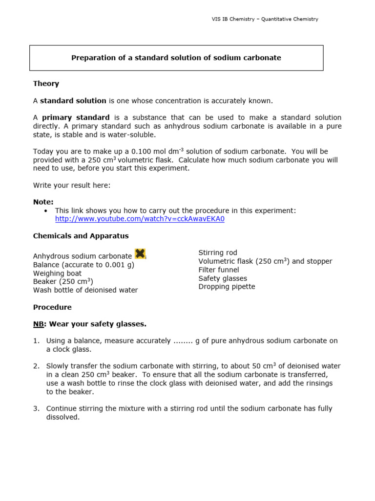Prepare Sodium Carbonate Solution Guide | PDF | Chemical Substances ...