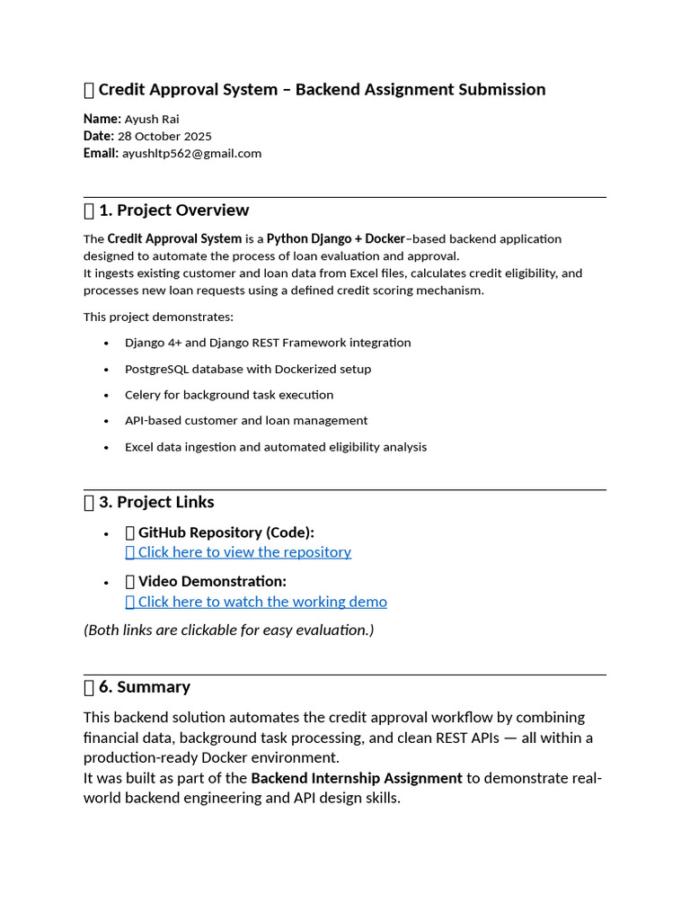 Credit Approval System Backend Project | PDF