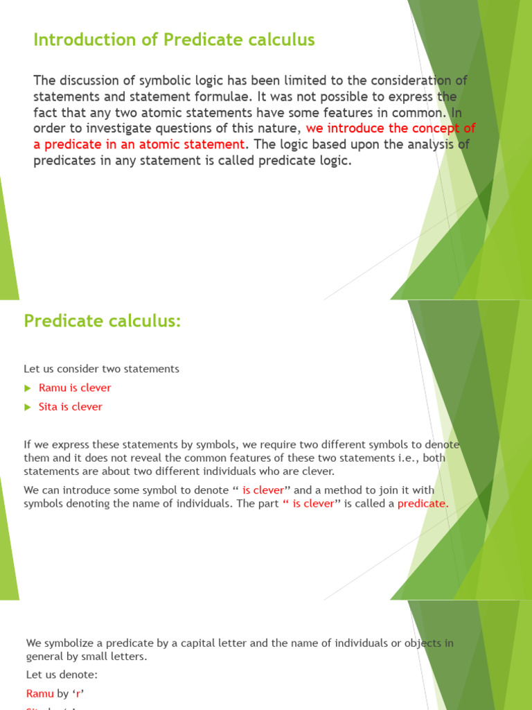 Introduction to Predicate Calculus | PDF | First Order Logic ...