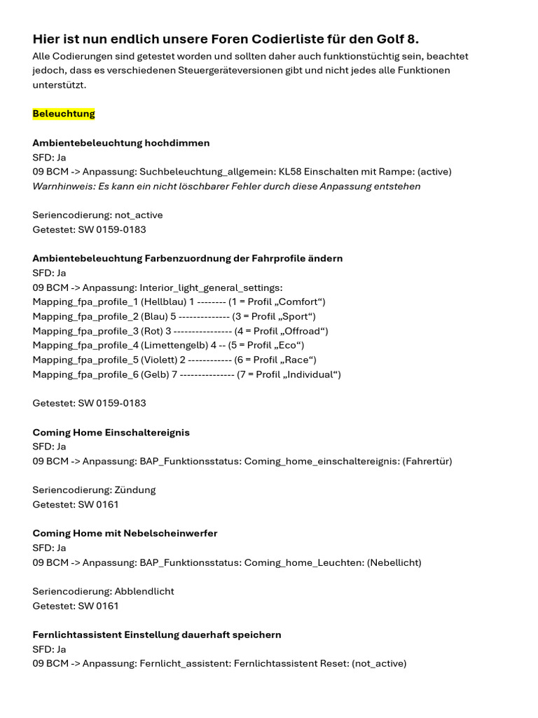 Golf 8 Codierliste Pdf