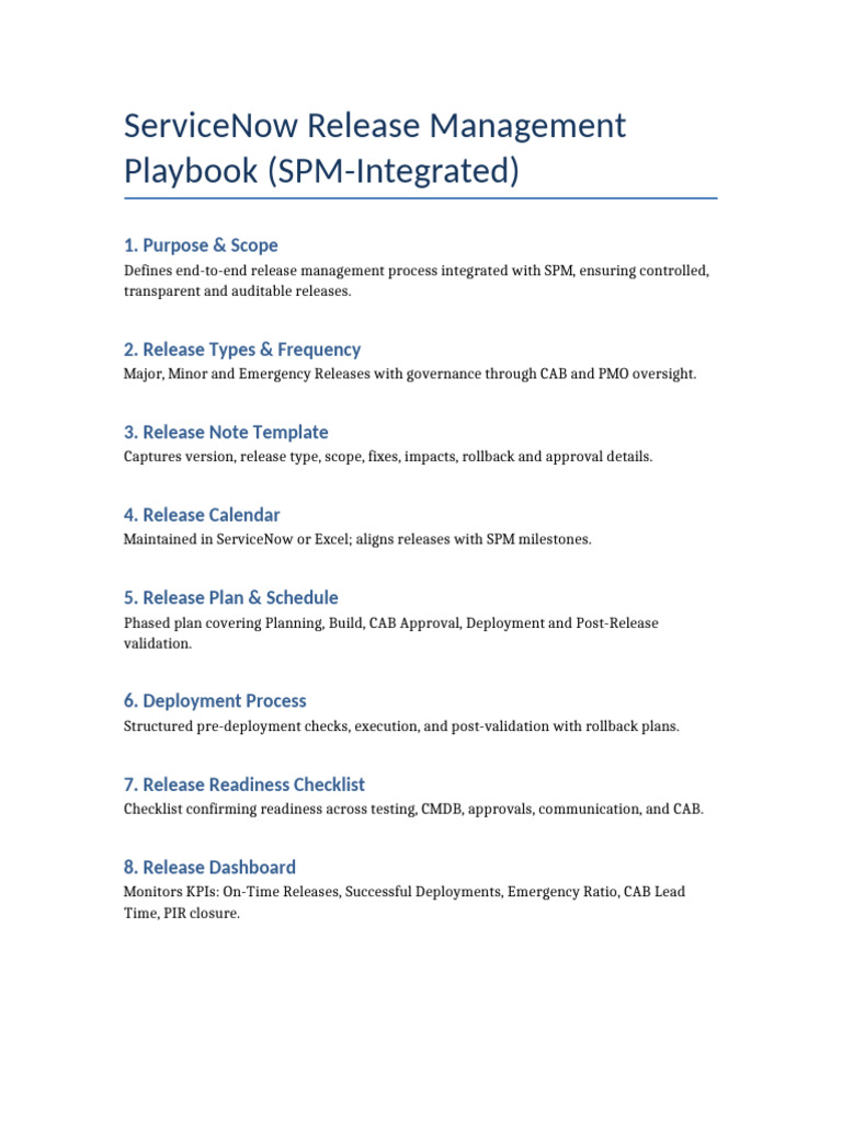 ServiceNow Release Management Playbook | PDF