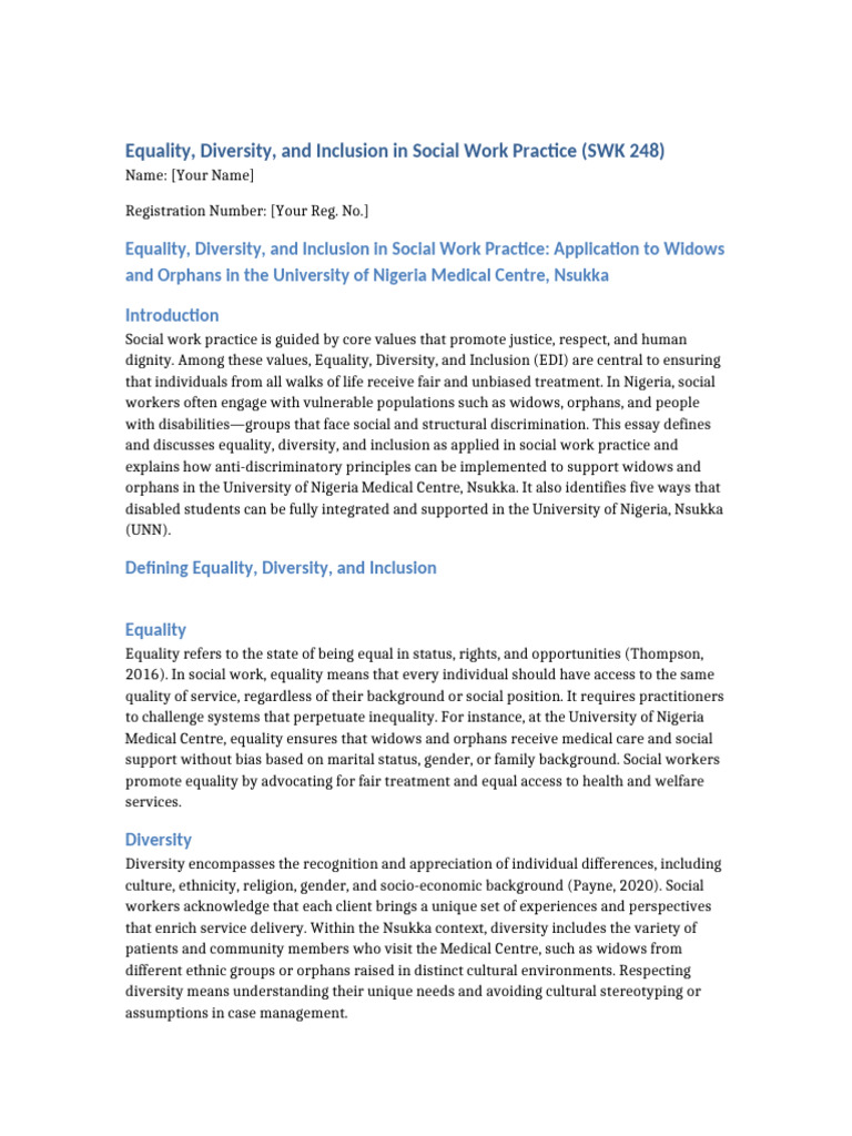 SWK248 Equality Diversity Inclusion UNN (2) | PDF | Social Work ...