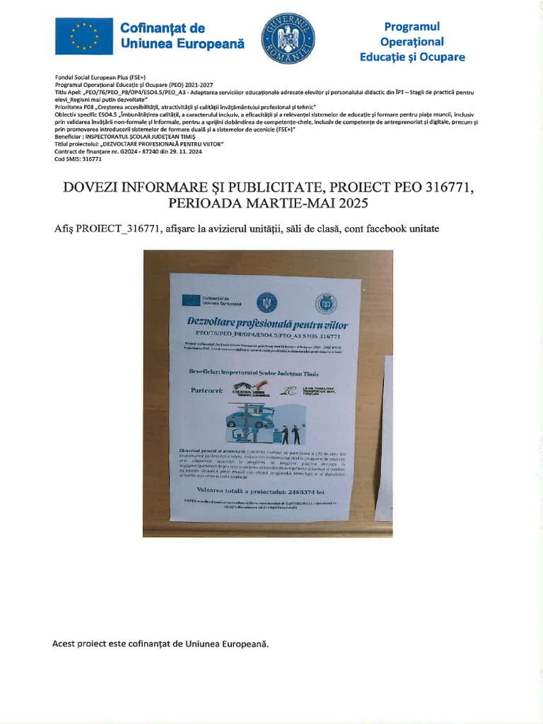 A.I.0 - Dovezi Informare Martie-Mai 2025 - PEO 316771 - COANDA | PDF
