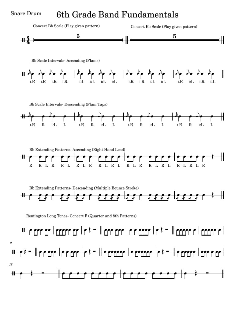 6th Grade Fundamentals-Snare - Drum | PDF | Rhythm And Meter | Drumming