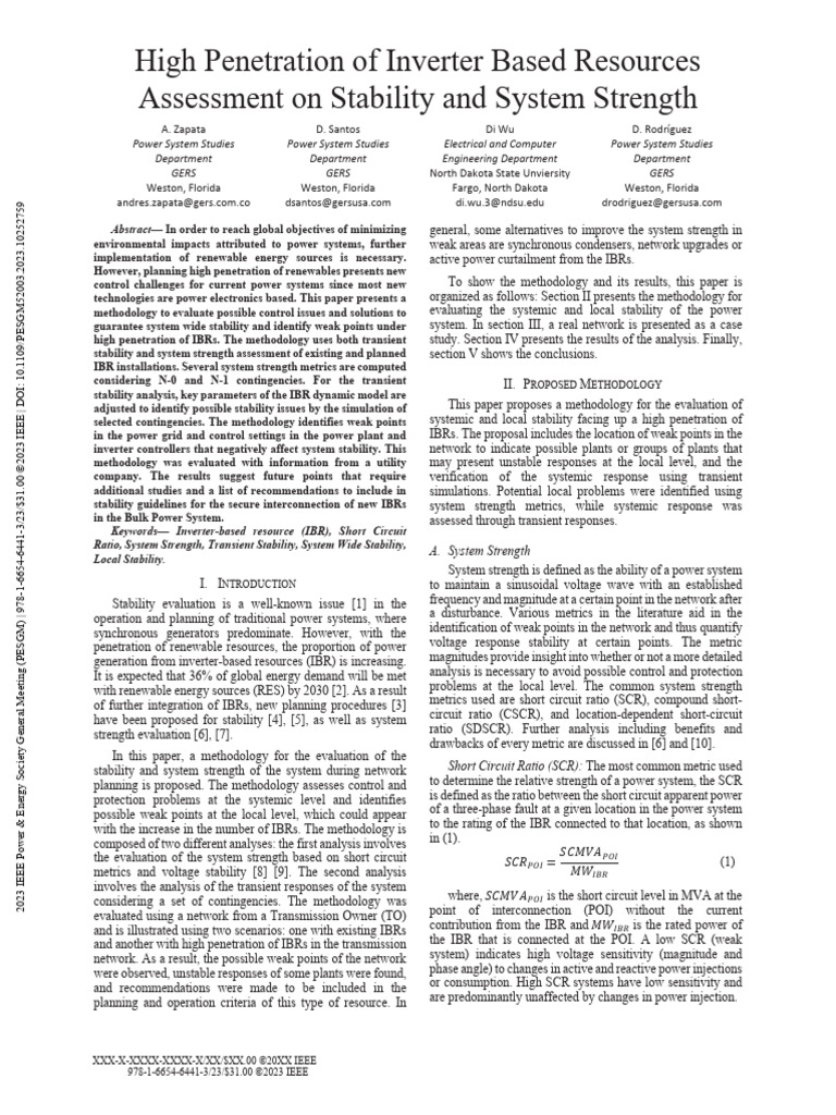 High Penetration of Inverter Based Resources Assessment On Stability ...