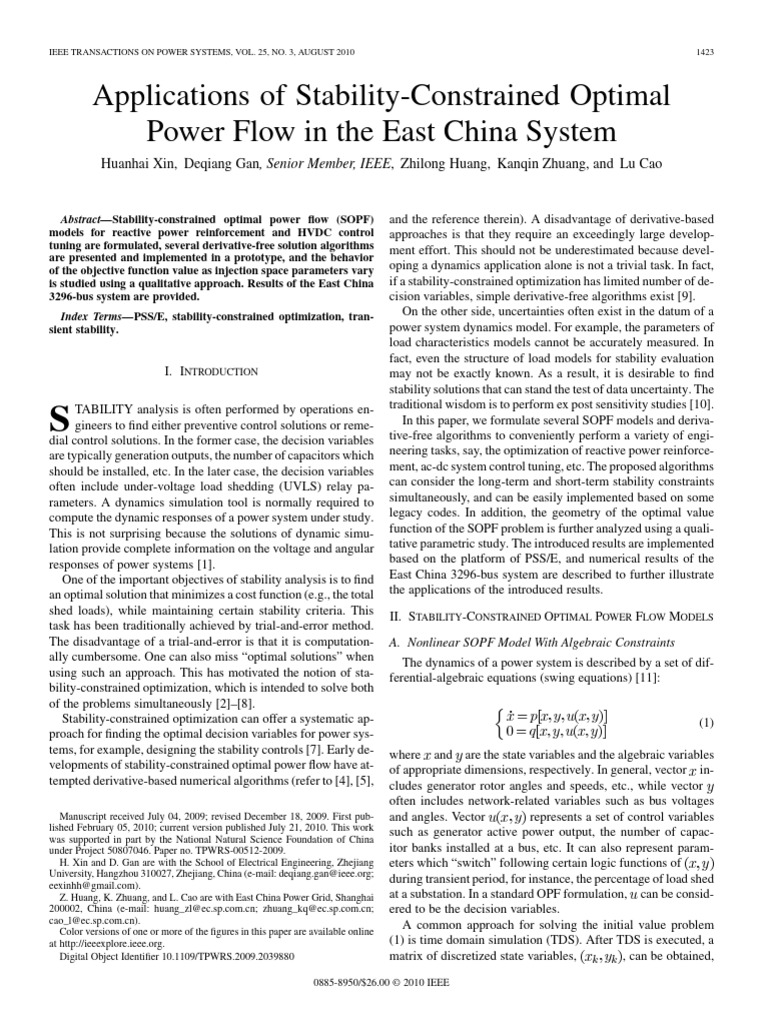 Applications of Stability-Constrained Optimal Power Flow in The East ...