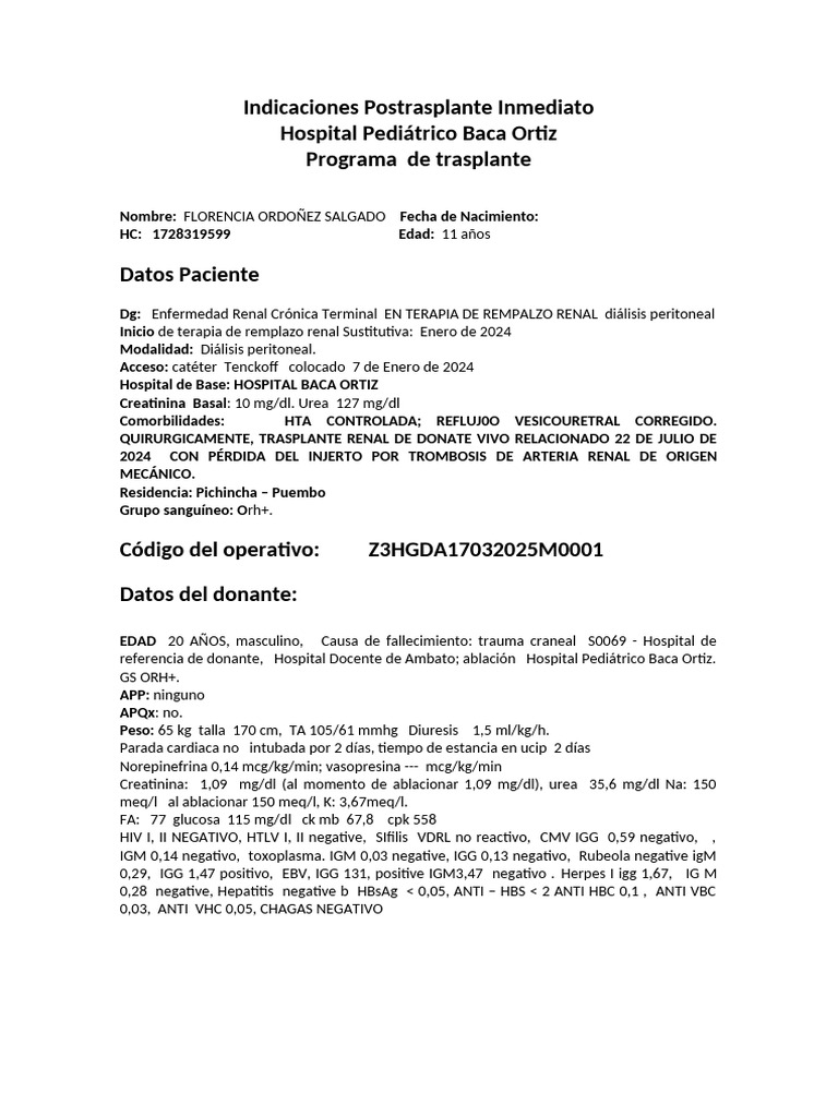 Indicaciones Postrasplante Renal Inmediato | PDF | Riñón | Medicina Interna