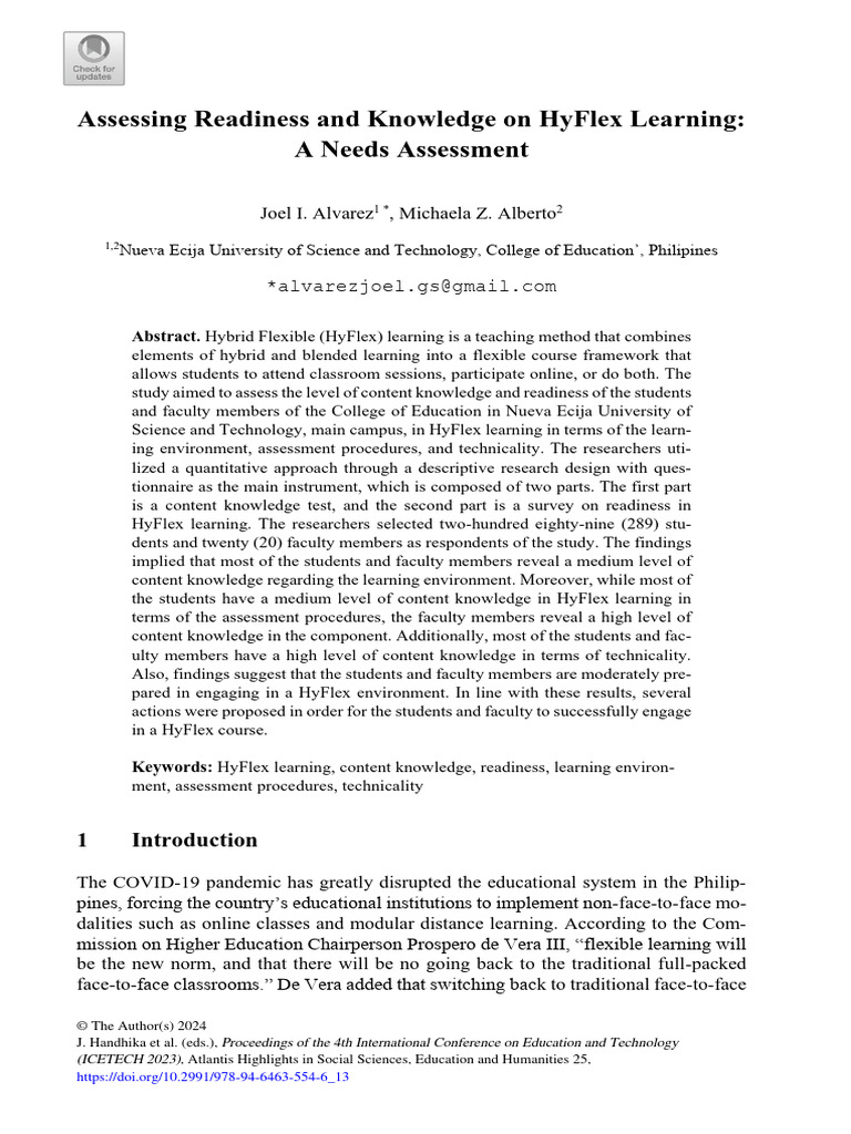 Assessing Readiness and Knowledge on HyFlex Learni | PDF | Learning ...