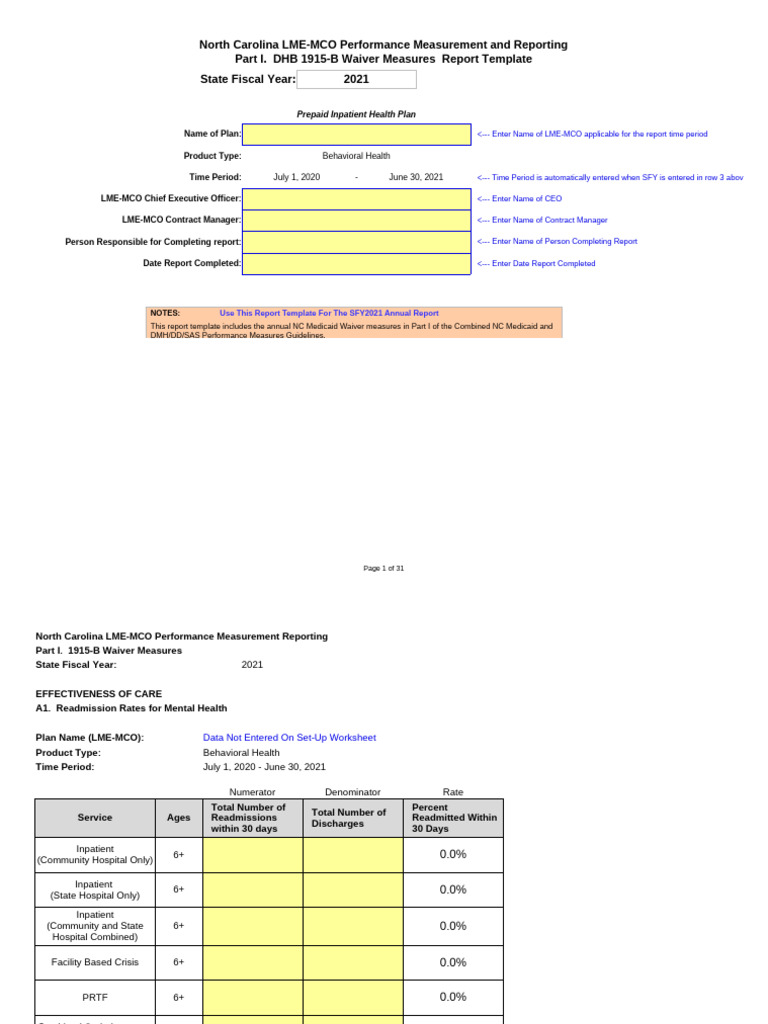 NC Medicaid Waiver Annual Template DHB Measures Revised 6 2 20 | PDF ...