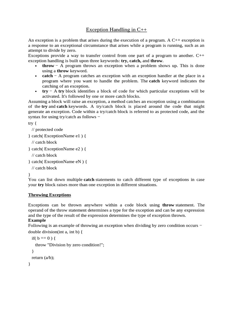 C++ Exception Handling Explained | PDF | C++ | Software Development