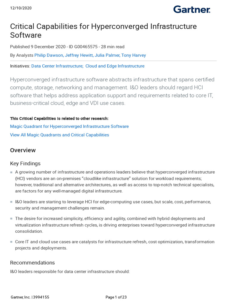 Critical Capabilities in HCI 2020 | PDF | Cloud Computing | V Mware