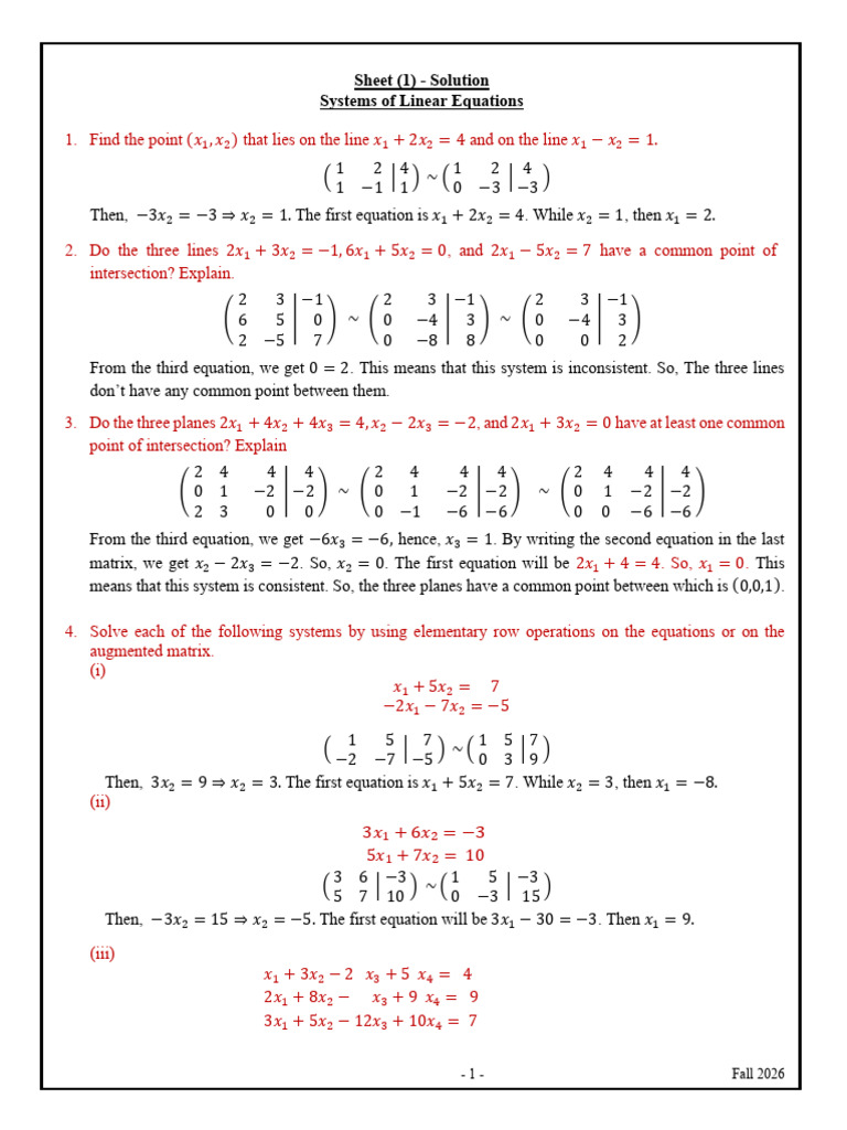 Solutions to Linear Equations Systems | PDF | System Of Linear ...