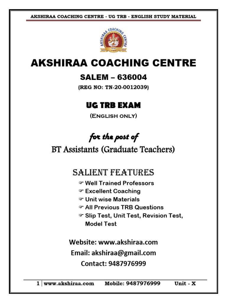 UG TRB English Study Material Guide | PDF