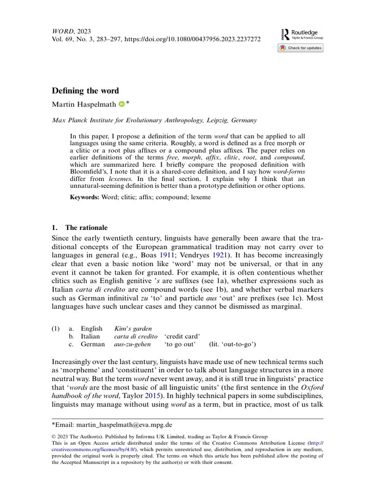 Defining the Concept of 'Word' in Linguistics | PDF | Word | Morphology ...