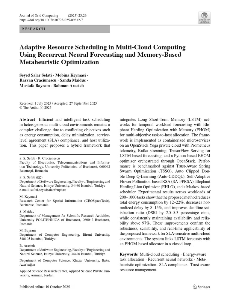 Adaptive Resource Scheduling in Multi-Cloud Computing Using Recurrent ...