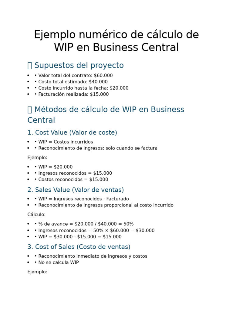 Cálculo de WIP en Business Central | PDF | Economias | Ciencias económicas