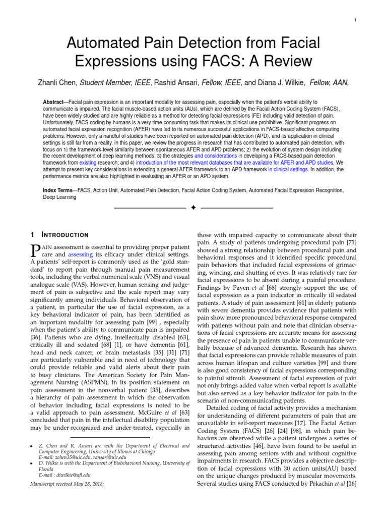 Automated Pain Detection From Facial Expressions Using FACS: A Review ...