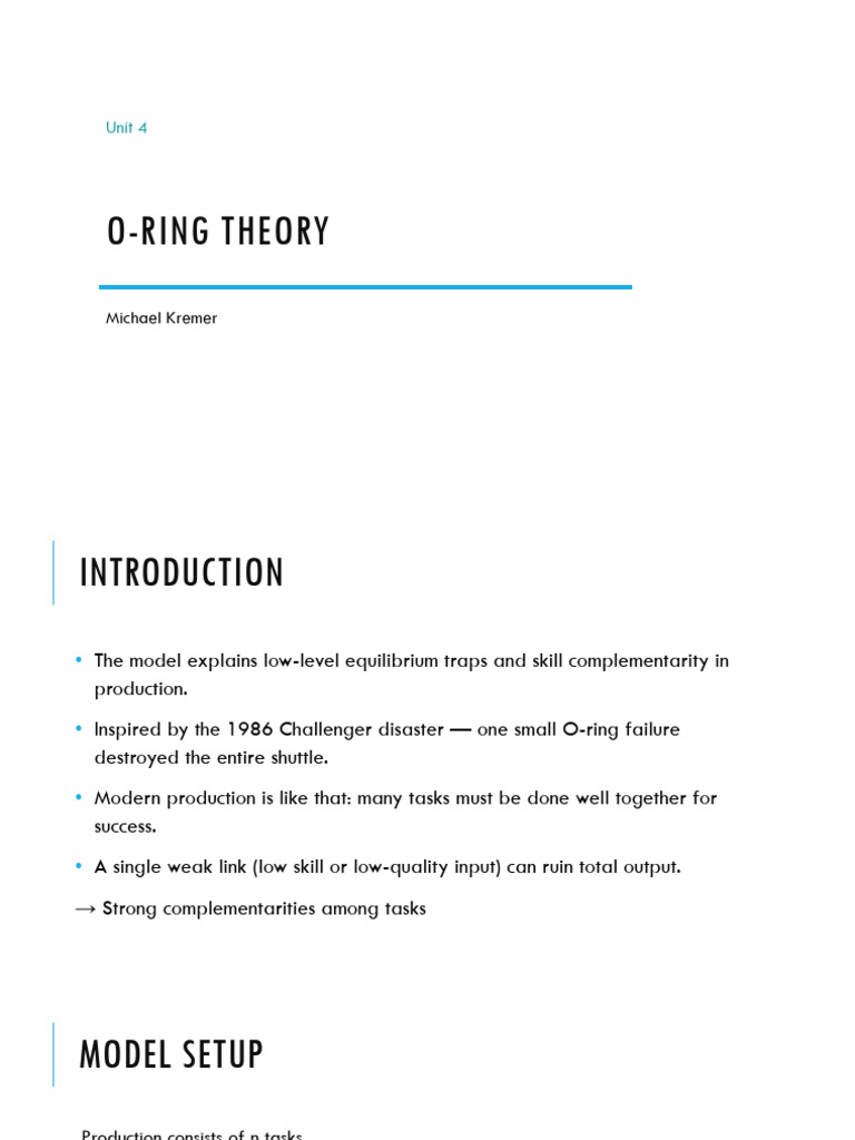 O-Ring Theory: Skill Complementarity Explained | PDF | Incentive | Poverty