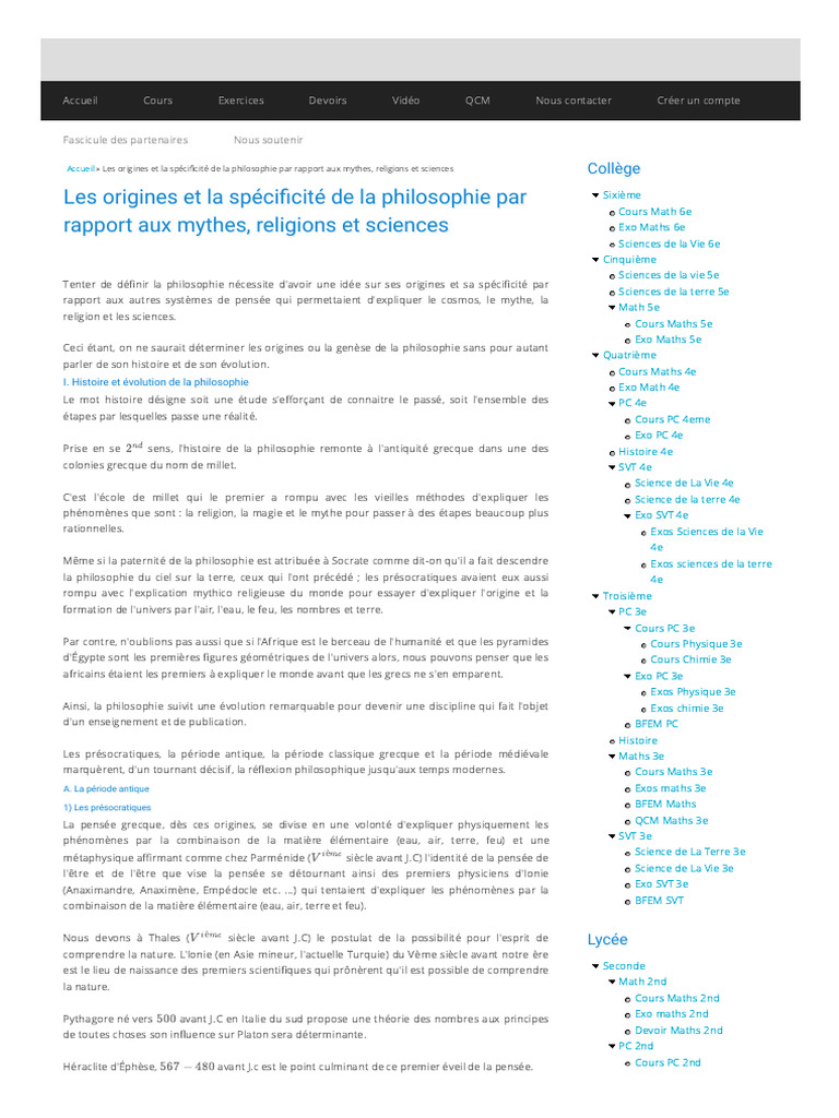 Origines et spécificités de la philosophie | PDF | Stoïcisme | Science