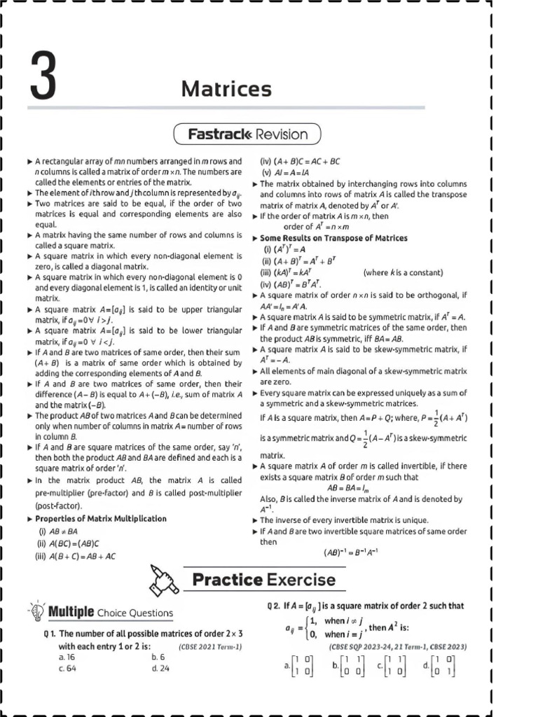 MATRICESS CLASS 12 Important Q&A | PDF